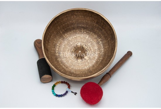 Lingam Tibetan Singing Bowl with Tibetan Mantra & Mandala Engraving