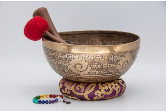 Buddha Tibetan Singing Bowl with Tibetan Mantra & Flower of Life Design