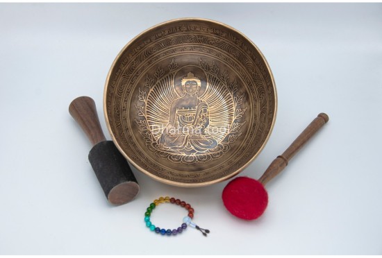 Buddha Tibetan Singing Bowl with Tibetan Mantra & Flower of Life Design