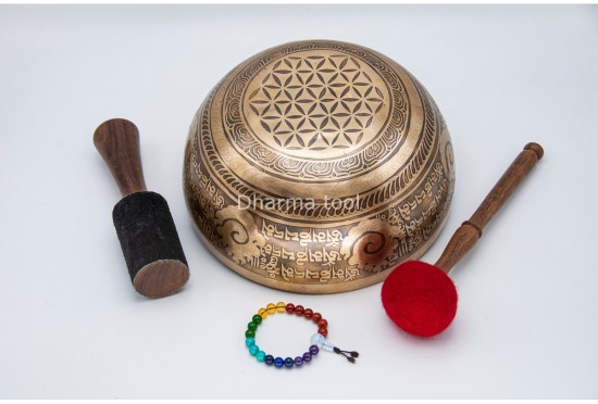 Buddha Tibetan Singing Bowl with Tibetan Mantra & Flower of Life Design