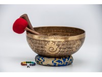Buddha Tibetan Singing Bowl with Ashtamangala Symbols, Tibetan Mantra & Flower of Life Design