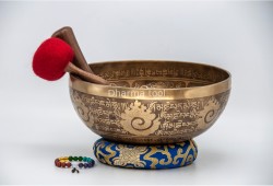 Buddha Tibetan Singing Bowl with Ashtamangala Symbols, Tibetan Mantra & Flower of Life Design