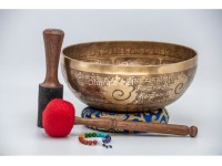 Buddha Tibetan Singing Bowl with Ashtamangala Symbols, Tibetan Mantra & Flower of Life Design