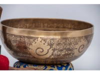 Buddha Tibetan Singing Bowl with Ashtamangala Symbols, Tibetan Mantra & Flower of Life Design