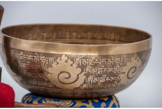 Buddha Tibetan Singing Bowl with Ashtamangala Symbols, Tibetan Mantra & Flower of Life Design