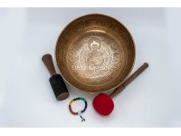 Buddha Tibetan Singing Bowl with Ashtamangala Symbols, Tibetan Mantra & Flower of Life Design