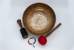 Buddha Tibetan Singing Bowl with Ashtamangala Symbols, Tibetan Mantra & Flower of Life Design
