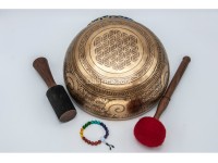 Buddha Tibetan Singing Bowl with Ashtamangala Symbols, Tibetan Mantra & Flower of Life Design