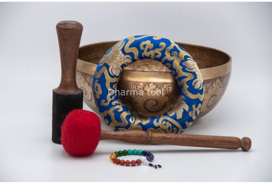 Buddha Tibetan Singing Bowl with Ashtamangala Symbols, Tibetan Mantra & Flower of Life Design