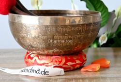 Full Tibetan Mantra Etched Singing Bowl with Mantra Mandala & Double Dorje (Multiple Sizes)