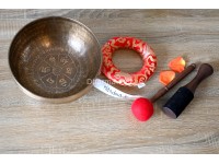 Full Tibetan Mantra Etched Singing Bowl with Mantra Mandala & Double Dorje (Multiple Sizes)