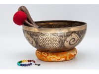 Saraswoti Tibetan Singing Bowl with Flower of Life, Seven Chakras & Seed of Life Design