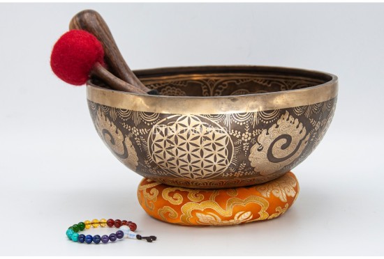 Saraswoti Tibetan Singing Bowl with Flower of Life, Seven Chakras & Seed of Life Design