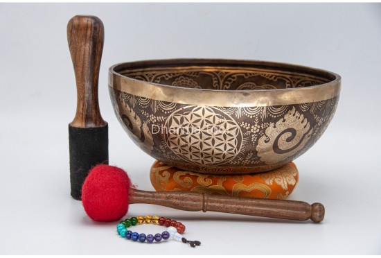 Saraswoti Tibetan Singing Bowl with Flower of Life, Seven Chakras & Seed of Life Design
