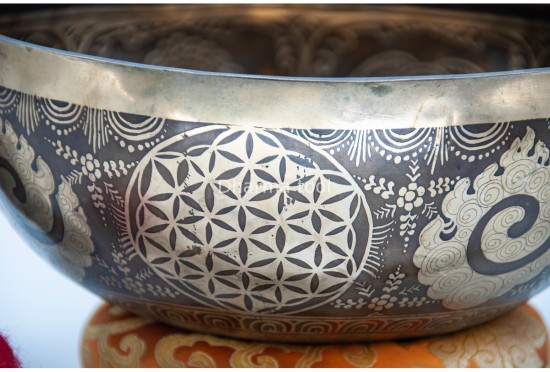 Saraswoti Tibetan Singing Bowl with Flower of Life, Seven Chakras & Seed of Life Design