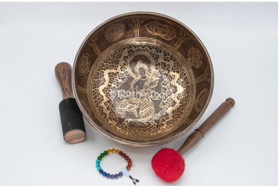Saraswoti Tibetan Singing Bowl with Flower of Life, Seven Chakras & Seed of Life Design