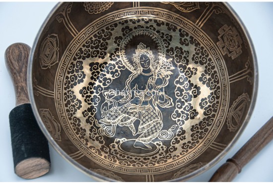 Saraswoti Tibetan Singing Bowl with Flower of Life, Seven Chakras & Seed of Life Design