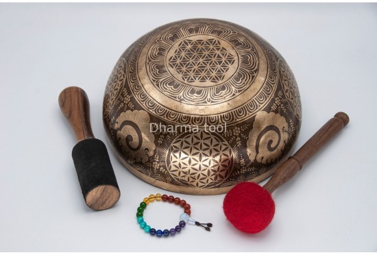 Saraswoti Tibetan Singing Bowl with Flower of Life, Seven Chakras & Seed of Life Design