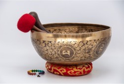 Premium Samantabhadra Yab-Yum Tibetan Singing Bowl with Tibetan Mantra & Lotus Mantra Mandala