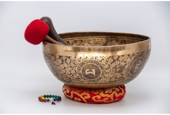 Premium Samantabhadra Yab-Yum Tibetan Singing Bowl with Tibetan Mantra & Lotus Mantra Mandala