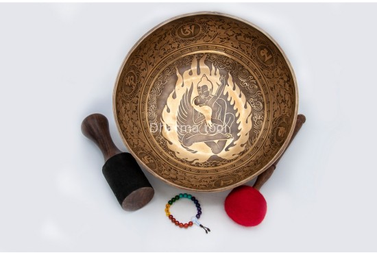 Premium Samantabhadra Yab-Yum Tibetan Singing Bowl with Tibetan Mantra & Lotus Mantra Mandala