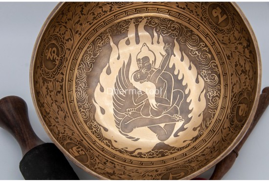 Premium Samantabhadra Yab-Yum Tibetan Singing Bowl with Tibetan Mantra & Lotus Mantra Mandala