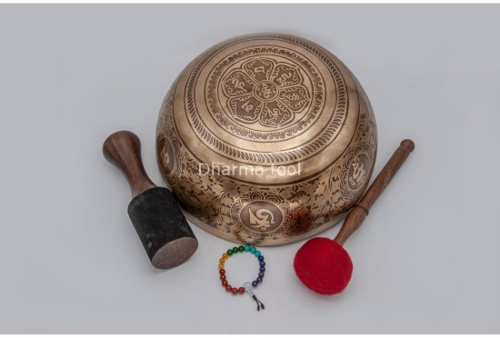 Premium Samantabhadra Yab-Yum Tibetan Singing Bowl with Tibetan Mantra & Lotus Mantra Mandala