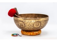 Premium Buddha Foot Tibetan Singing Bowl with Seven Chakra Symbols & Flower of Life