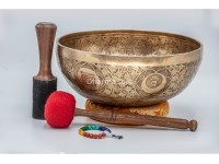 Premium Buddha Foot Tibetan Singing Bowl with Seven Chakra Symbols & Flower of Life