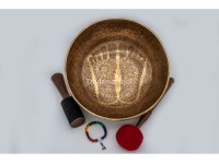 Premium Buddha Foot Tibetan Singing Bowl with Seven Chakra Symbols & Flower of Life