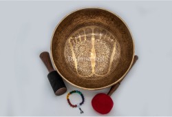 Premium Buddha Foot Tibetan Singing Bowl with Seven Chakra Symbols & Flower of Life