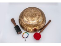 Premium Buddha Foot Tibetan Singing Bowl with Seven Chakra Symbols & Flower of Life