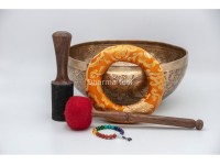 Premium Buddha Foot Tibetan Singing Bowl with Seven Chakra Symbols & Flower of Life