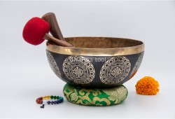 Shree Yantra Tibetan Singing Bowl with Golden Interior & Etched Sacred Geometry
