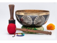 Shree Yantra Tibetan Singing Bowl with Golden Interior & Etched Sacred Geometry