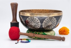 Shree Yantra Tibetan Singing Bowl with Golden Interior & Etched Sacred Geometry