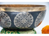 Shree Yantra Tibetan Singing Bowl with Golden Interior & Etched Sacred Geometry
