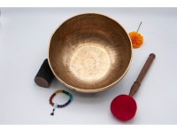 Shree Yantra Tibetan Singing Bowl with Golden Interior & Etched Sacred Geometry