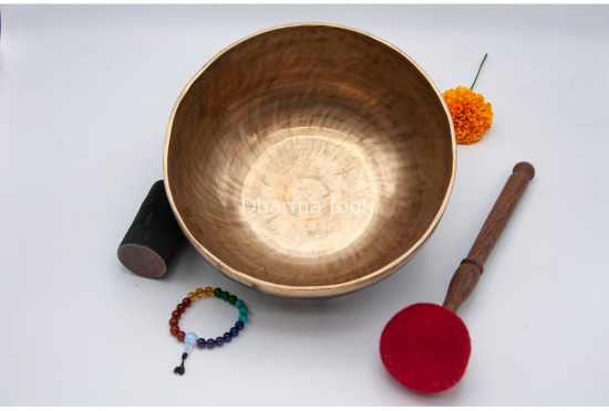Shree Yantra Tibetan Singing Bowl with Golden Interior & Etched Sacred Geometry