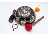 Shree Yantra Tibetan Singing Bowl with Golden Interior & Etched Sacred Geometry