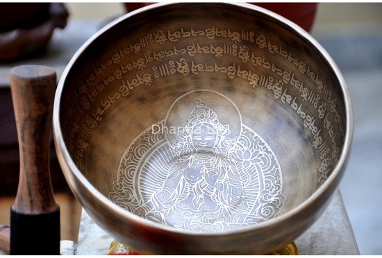 Green Tara Etched – Handmade Tibetan Singing Bowl (Multiple Size Options)