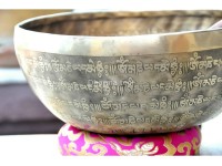 Tibetan Mantra & Endless Knot Etched Singing Bowl – Handmade Himalayan Bowl with Double Dorje (Multiple Size Options)