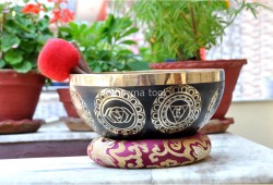 7 Chakra Symbols Etched Tibetan Singing Bowl – Multiple Size Options