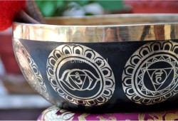 7 Chakra Symbols Etched Tibetan Singing Bowl – Multiple Size Options