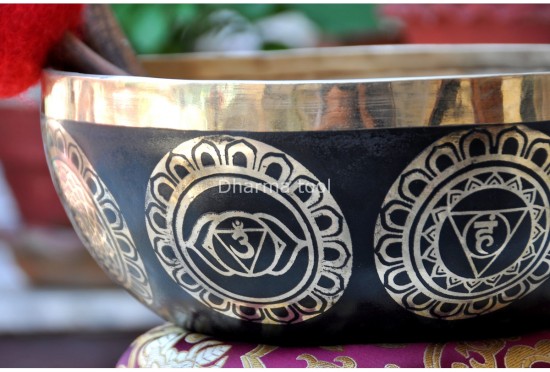 7 Chakra Symbols Etched Tibetan Singing Bowl – Multiple Size Options