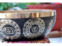 7 Chakra Symbols Etched Tibetan Singing Bowl – Multiple Size Options