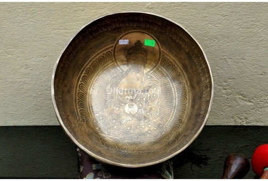 Large Buddha Etched Tibetan Singing Bowl with Eight Lucky Symbols – Multiple Large Size Options