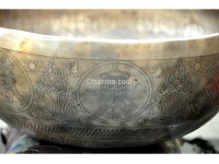 Large Buddha Etched Tibetan Singing Bowl with Eight Lucky Symbols – Multiple Large Size Options