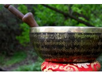 Mantra Mandala Etched Tibetan Singing Bowl – Tibetan Mantra & OM Symbol – Multiple Size Option