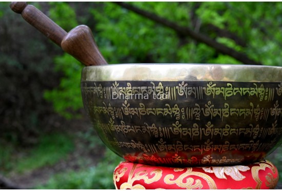 Mantra Mandala Etched Tibetan Singing Bowl – Tibetan Mantra & OM Symbol – Multiple Size Option